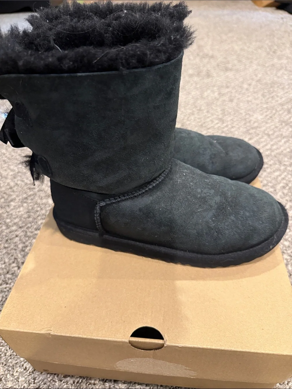 UGG Black Suede Bow Back Short Shearling Boots